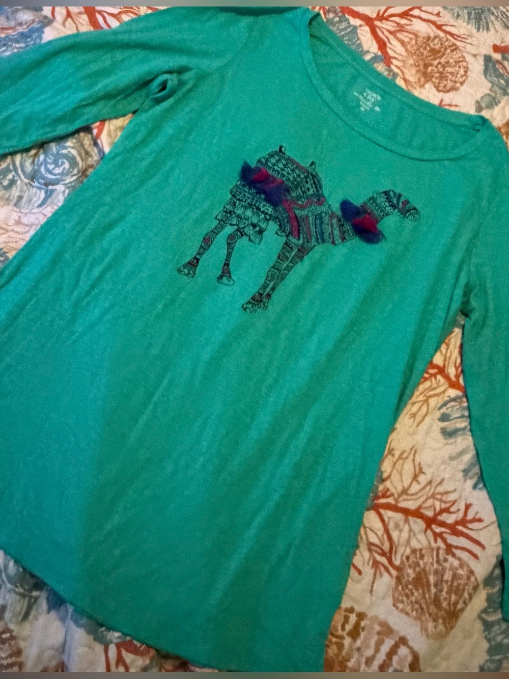 crown & ivy Embellished Camel Graphic Top